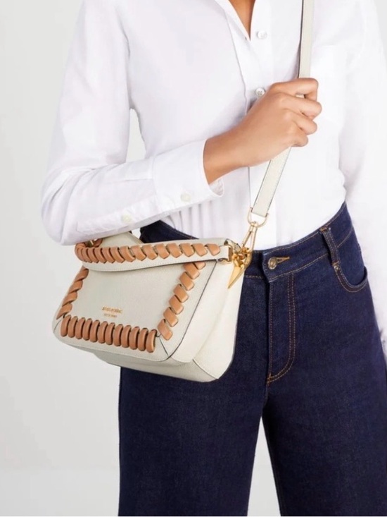 kate spade Handbags - Kate Spade Cream and Tan Crossbody Shoulder Bag with Woven Trim